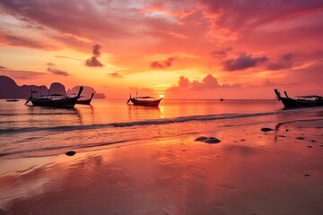 Sunset Over Long Beach, Phi Phi Don, Vibrant Sky, Calm Andaman Sea, Generative AI