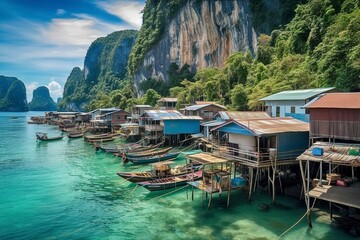 Tonsai Village, Phi Phi Don, Colorful Buildings, Lively Markets, Waterfront Eateries, Generative AI