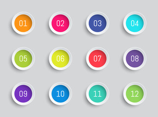Bullet point. Infographics design element. From 1 to 12.