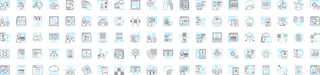 Data science vector line icons set. Data, Science, Mining, Analysis, Machine, Learning, Algorithms illustration outline concept symbols and signs