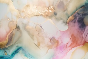 Alcohol ink abstract background painted with pastel colours. Watercolor paint, wallpaper. Generative AI. 