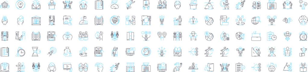 Brainstorming and productivity vector line icons set. Brainstorming, Productivity, Planning, Creativity, Ideas, Thinking, Solutions illustration outline concept symbols and signs - obrazy, fototapety, plakaty