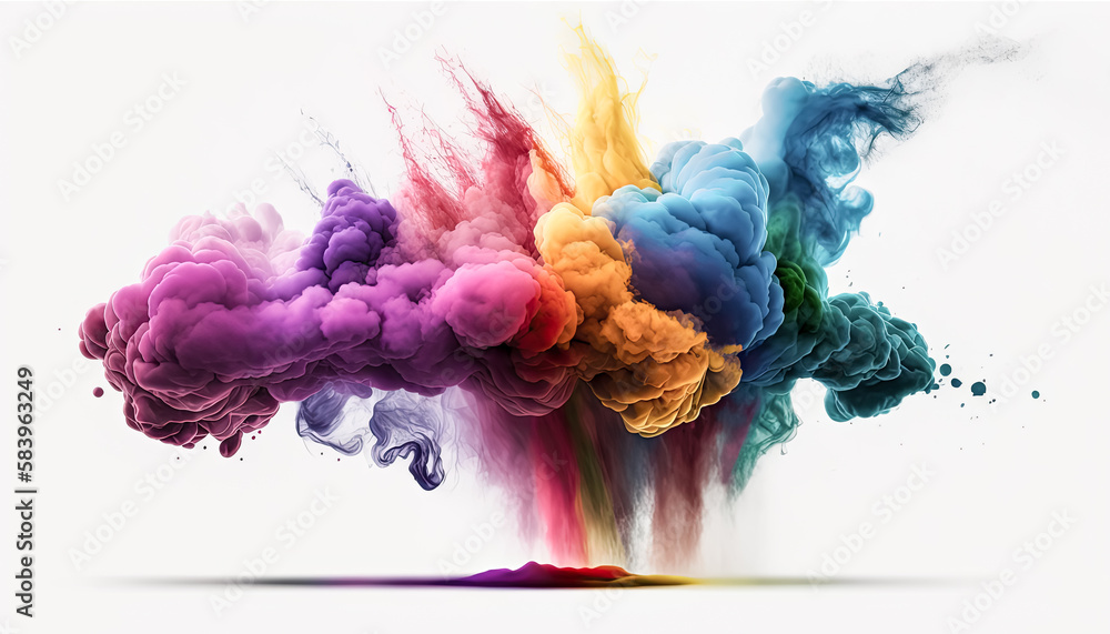 Aufkleber a mesmerizing blend of vibrant colors in the form of a mist against a stark white backdrop. - genera