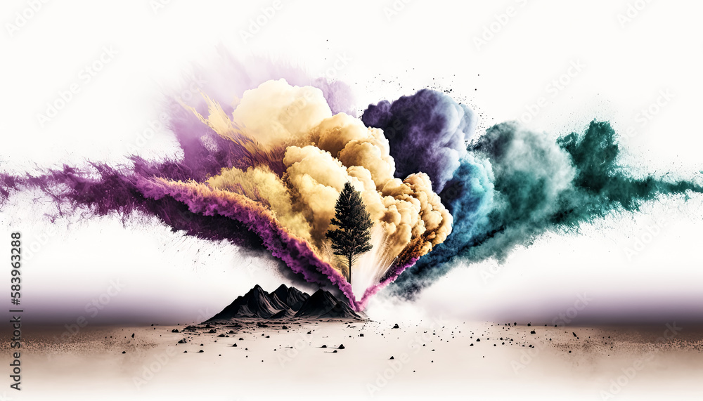 Aufkleber a mesmerizing blend of vibrant colors in the form of a mist against a stark white backdrop. - genera