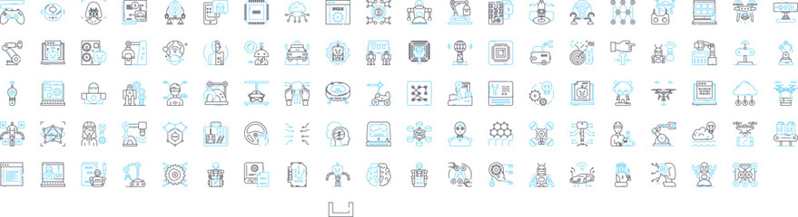 Robotitcs vector line icons set. Robotics, Automation, AI, Programmable, Machines, Autonomous, Networks illustration outline concept symbols and signs