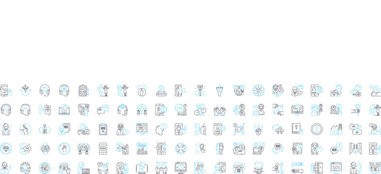 Help assistance vector line icons set. Aid, Assist, Support, Abet, Backing, Comfort, Facilitate illustration outline concept symbols and signs