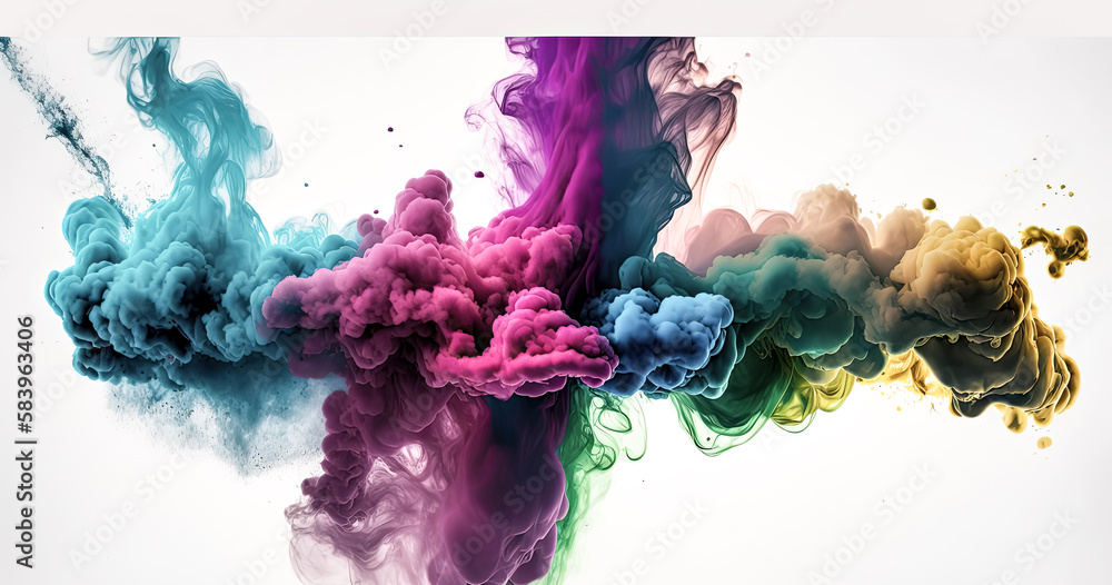 Aufkleber a mysterious, abstract mist of vibrant colors swirl and intertwine against a pristine white backgrou