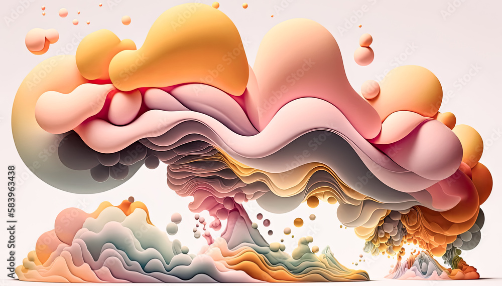 Poster abstract shapes of vibrant hues drift slowly across a monochromatic backdrop - generative ai.