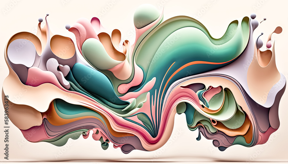 Poster abstract shapes of vibrant hues drift slowly across a monochromatic backdrop - generative ai.