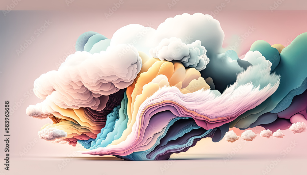 Poster colorful pastel forms billow against a plain white background, creating a mesmerizing contrast - gen