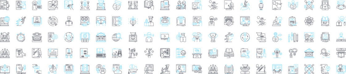 Online classes vector line icons set. Online, Classes, Learning, eLearning, Remote, Virtual, Webinars illustration outline concept symbols and signs