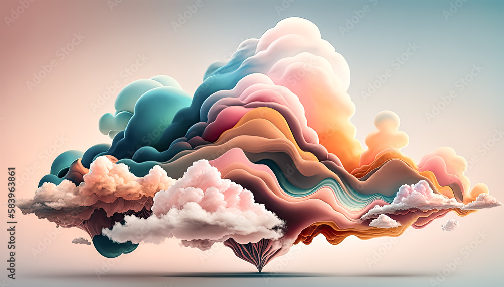 Aufkleber the sky is filled with billowing clouds in a palette of vibrant pastel hues, creating mesmerizing fo