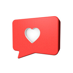 Ícono de notificación de redes sociales en burbuja 3D de corazón - obrazy, fototapety, plakaty