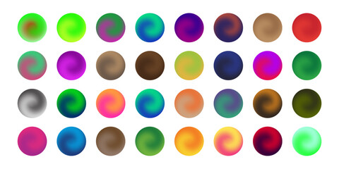 Round holographic gradient ball button. Multi Color green purple yellow orange pink gradient colorful fluid circle