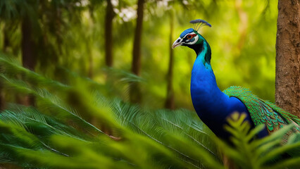 Obraz premium peacock in the forest ai generated