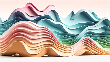 Vibrant undulating pastel colors against a white backdrop create an eye-catching display. - Generative AI.