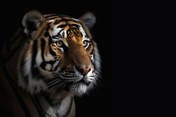 Fototapeta na wymiar portrait of a bengal tiger on black background, Generative AI