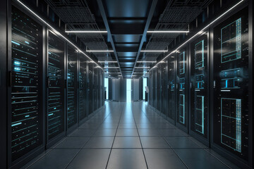 Server racks in a data center.