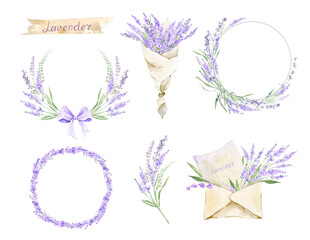 Hand drawn watercolor lavender clipart. Lavender flowers, lavender tincture, lavender oil, lavender beeches. Purple flowers, clipart for planner, sticker pack, scrapbooking, holiday cards.