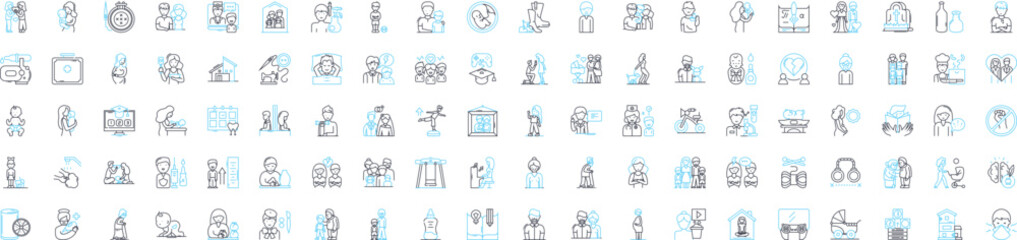 Fototapeta premium Family vector line icons set. kinship, relatives, clan, folks, lineage, descendants, progeny illustration outline concept symbols and signs