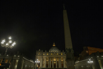 St Peter's basilica at night. Rome, Italy.