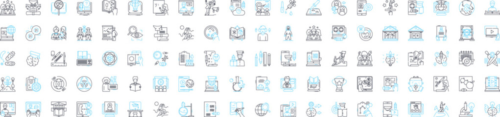 Learning management vector line icons set. Education, Training, Courseware, E-learning, System, Technology, Platform illustration outline concept symbols and signs
