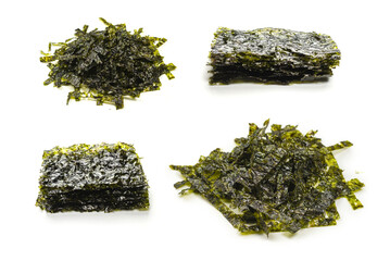 Tasty nori seaweed isolated on white background.