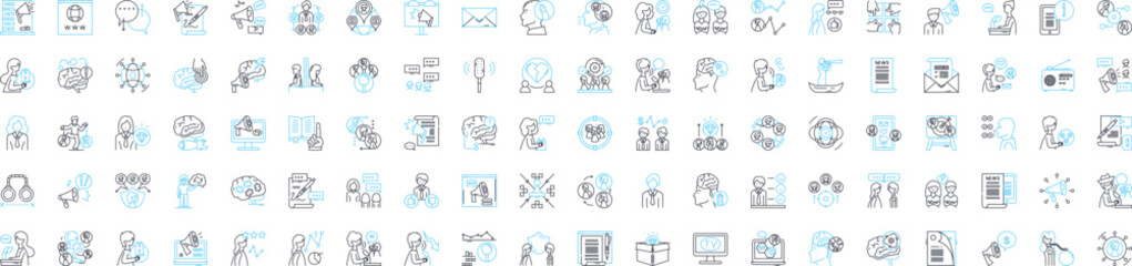 Human relation vector line icons set. Relationship, Interaction, Communication, Social, Solidarity, Partnership, Bonding illustration outline concept symbols and signs - obrazy, fototapety, plakaty