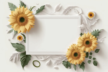 Wildflower sunflower floral frame ,hulthemia, rosa. Aquarelle wild flower for background, texture, wrapper pattern, frame or border.generative ai