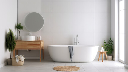 Naklejka na ściany i meble modern white bathroom interior, Generative AI