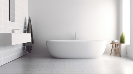 Fototapeta na wymiar photo of modern bathroom, white wall, empty wall, Generative AI