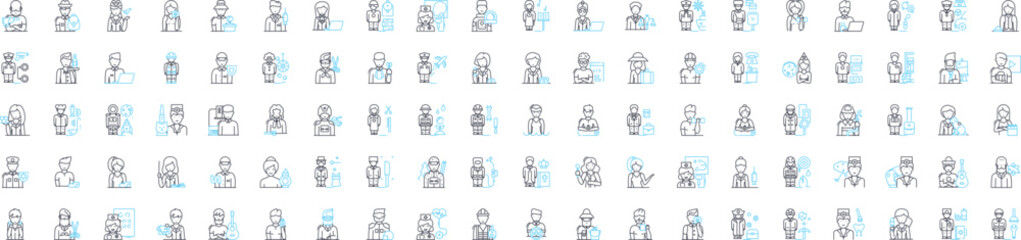 Profession vector line icons set. Job, Career, Vocation, Profession, Employment, Business, Trade illustration outline concept symbols and signs