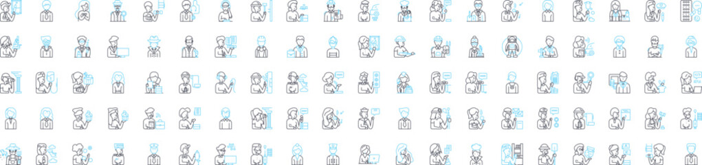 Avatars vector line icons set. Personas, Characters, Forms, Idols, Avatars, Representations, Embodiments illustration outline concept symbols and signs