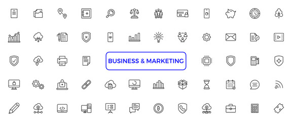 Business and Finance line icons set. Businessman outline icons collection. Money, investment, teamwork, meeting, partnership, meeting, work success