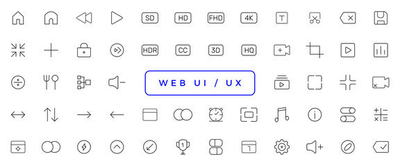 Set of outline ui and ux icons. Minimalist thin linear web icon set