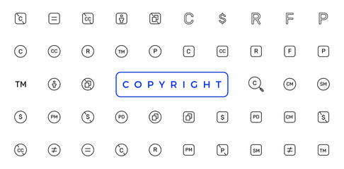 Licence and copyright sign set with trademark, creative commons, public domain and other icons
