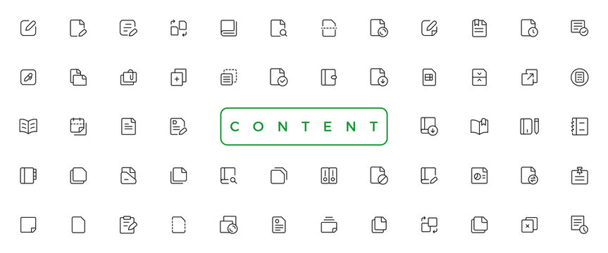 content simple concept icons set. Contains such icons as vector image, media, video, social content and more, can be used for web, logo, UI/UX