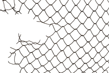 The texture of the metal mesh on a white background. Torn steel, metal mesh with holes