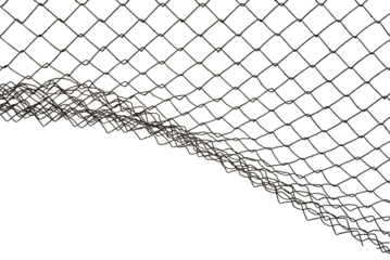 The texture of the metal mesh on a white background. Torn steel, metal mesh with holes