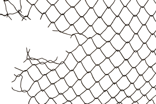 The texture of the metal mesh on a white background. Torn steel, metal mesh with holes