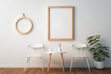 Mock-up empty poster frame close-up interior, American style, 3d render