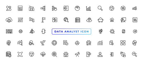 Fototapeta na wymiar Data Analytic thin line icon set. Data Analysis editable stroke icons. Data analytics, mining, optimization, processing, statistic, monitoring, analysis