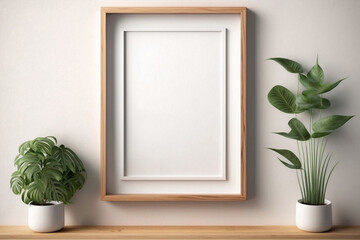 Mock-up empty poster frame close-up interior, American style, 3d render