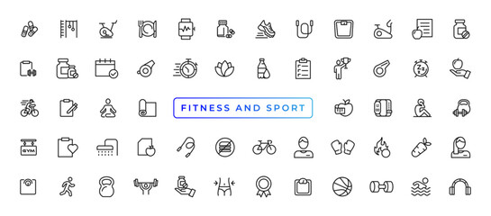 Sport and fitness - minimal thin line web icon set. Outline icons collection. Simple vector illustration
