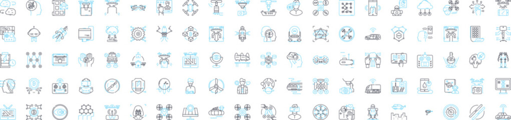 Drone delivery vector line icons set. Drone, Delivery, Aerial, Autonomous, Shipping, Service, Logistics illustration outline concept symbols and signs