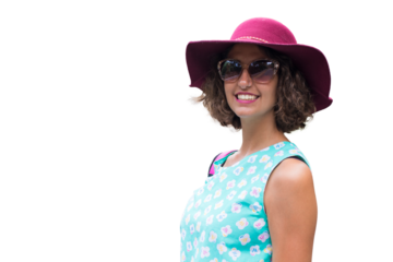 portrait of girl with sunglasses and hat in shorts
