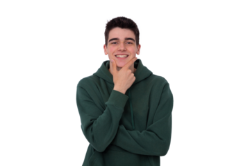 teenager boy isolated on white background thinking