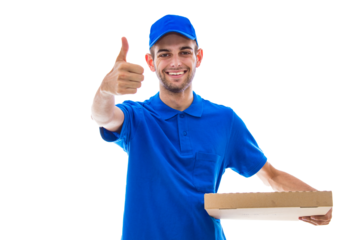 pizza delivery man isolated on white background