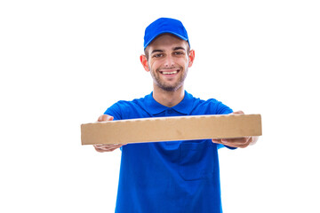 pizza delivery man isolated on white background