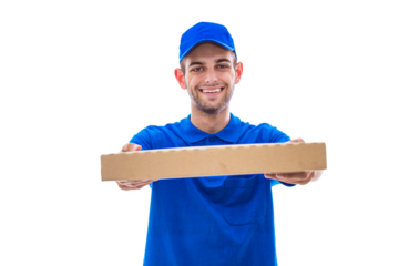 pizza delivery man isolated on white background